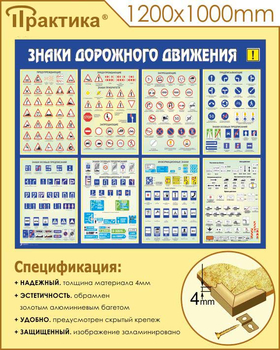 С48 Стенд знаки дорожного движения (1200х1000 мм, пластик ПВХ 3 мм, алюминиевый багет золотого цвета) - Стенды - Стенды по безопасности дорожного движения - Магазин охраны труда ИЗО Стиль