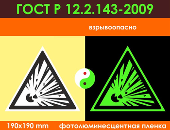 W02 взрывоопасно (фотолюминесцентная пленка ГОСТ 34428-2018, 200х200 мм) - Знаки безопасности - Фотолюминесцентные знаки - Магазин охраны труда ИЗО Стиль